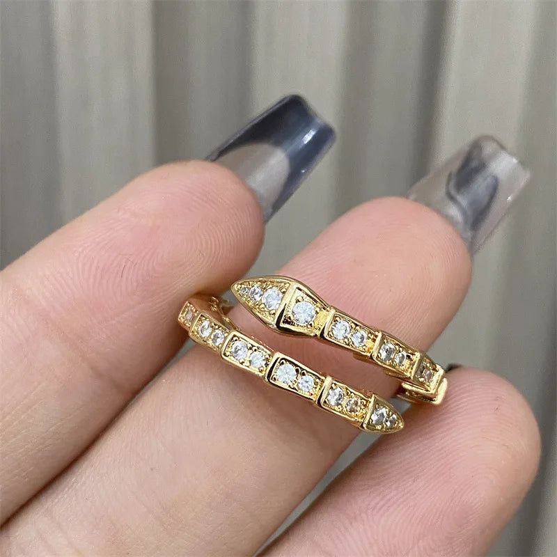 Women's Snake Bone Ring Micro Set Zircon, Full Diamond Sparkly Band, Adjustable Fade Resistant Index Finger Ring Gold Silver