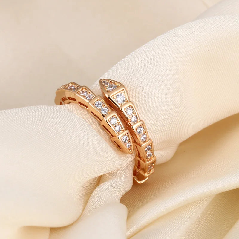 Women's Snake Bone Ring Micro Set Zircon, Full Diamond Sparkly Band, Adjustable Fade Resistant Index Finger Ring Gold Silver