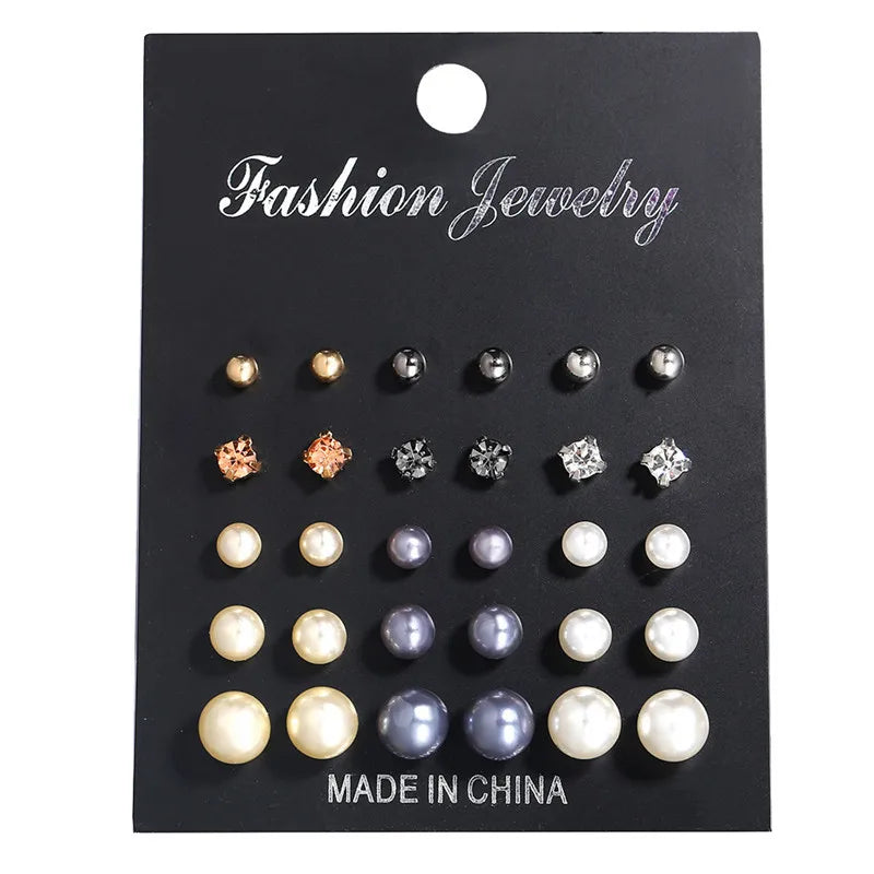 LETAPI 12 pairs/set Female Pearl Earrings Set For Women Bohemian Geometric Stud Earrings for Women Fashion Jewelry Gifts