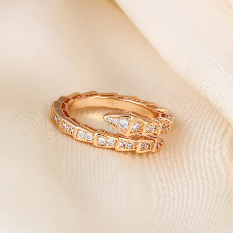 Women's Snake Bone Ring Micro Set Zircon, Full Diamond Sparkly Band, Adjustable Fade Resistant Index Finger Ring Gold Silver